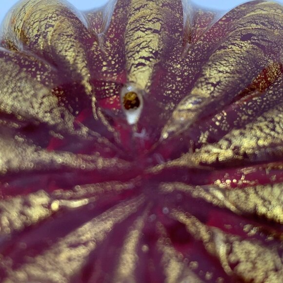 Vintage Deep Red Gold Flecks Inlay Art Glass Mid Century Bowl Trinket Dish - Picture 13 of 13